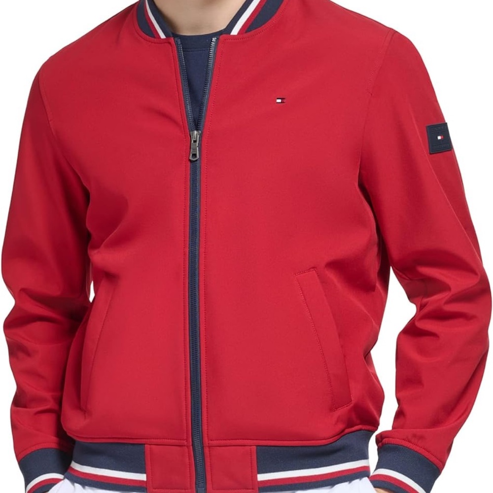 TOMMY HILFIGER Men's Lightweight Varsity Rib Knit Bomber Jacket